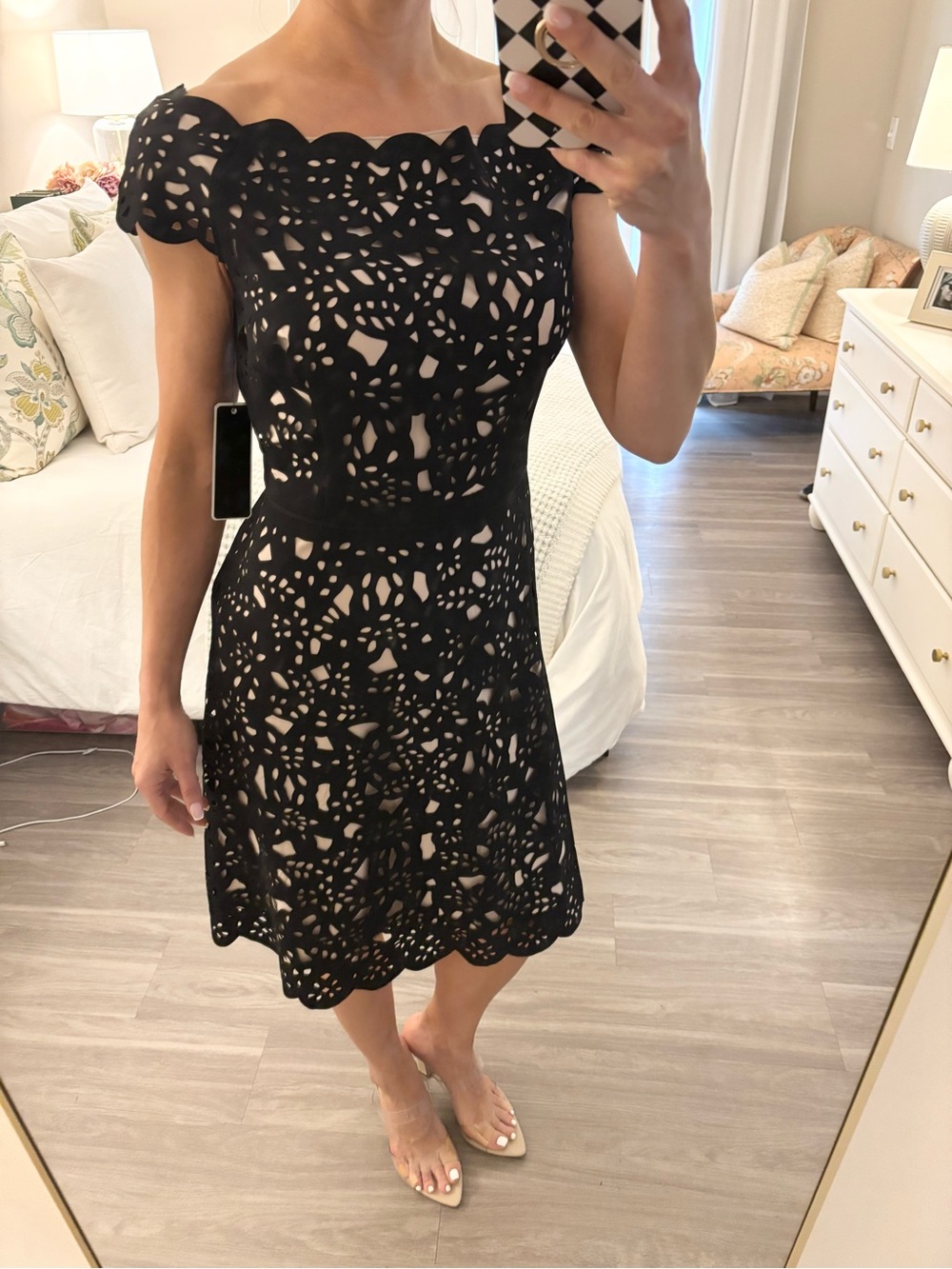 🏷️ Shani Collection Off-the-Shoulder Laser Cut Dress | Size 8